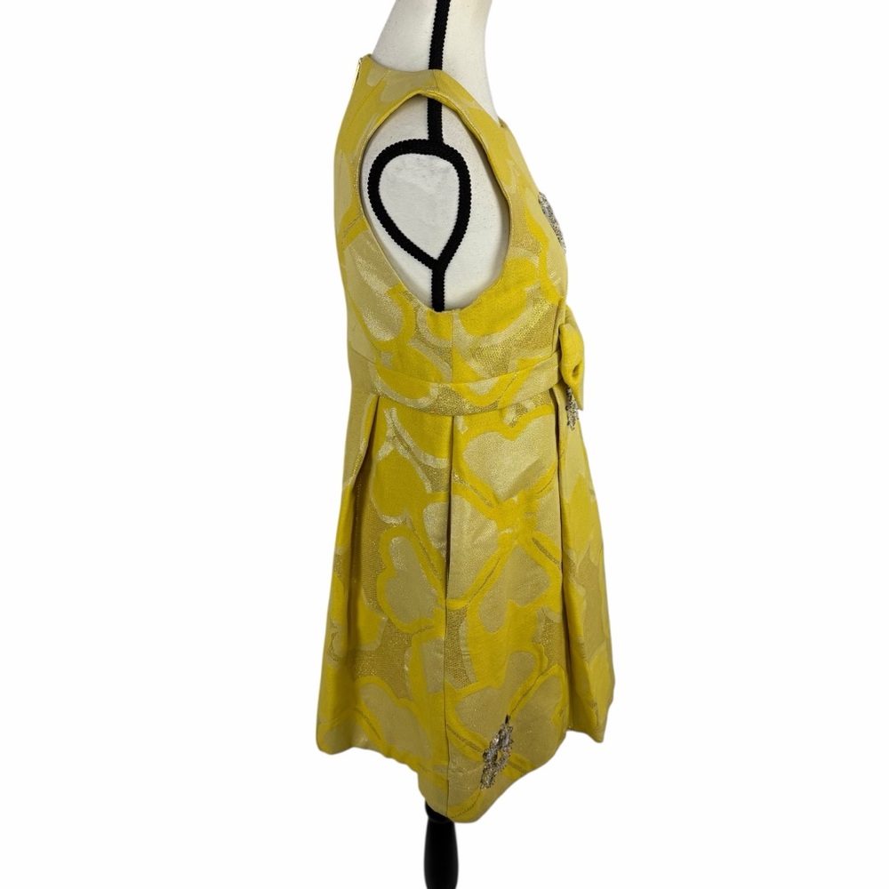 Marc by Marc Jacobs Embellished Bow Midi Dress 6 Yellow Floral Jacquard A-Line - Picture 4 of 13